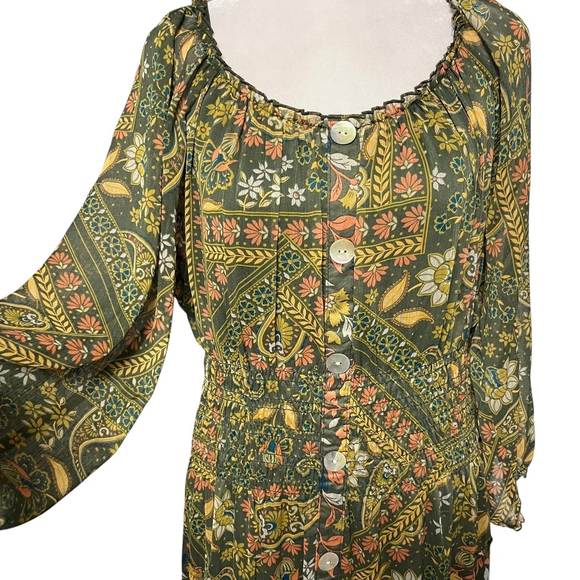 Figueroa & Flower Green Floral Tiered Maxi Dress Size Large - Picture 5 of 8